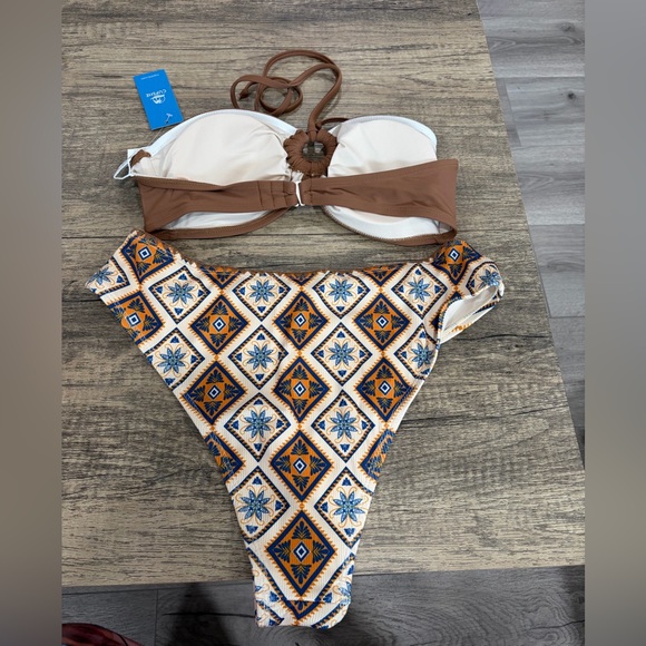 Cupshe Tan Bikini with Blue and Orange Geometric Design - Picture 4 of 4